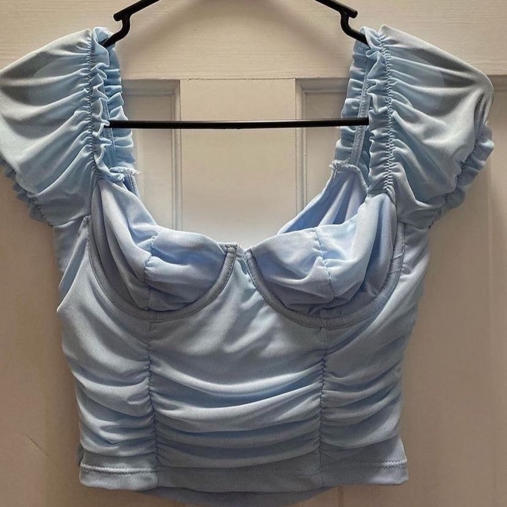 light blue ruched top size small
